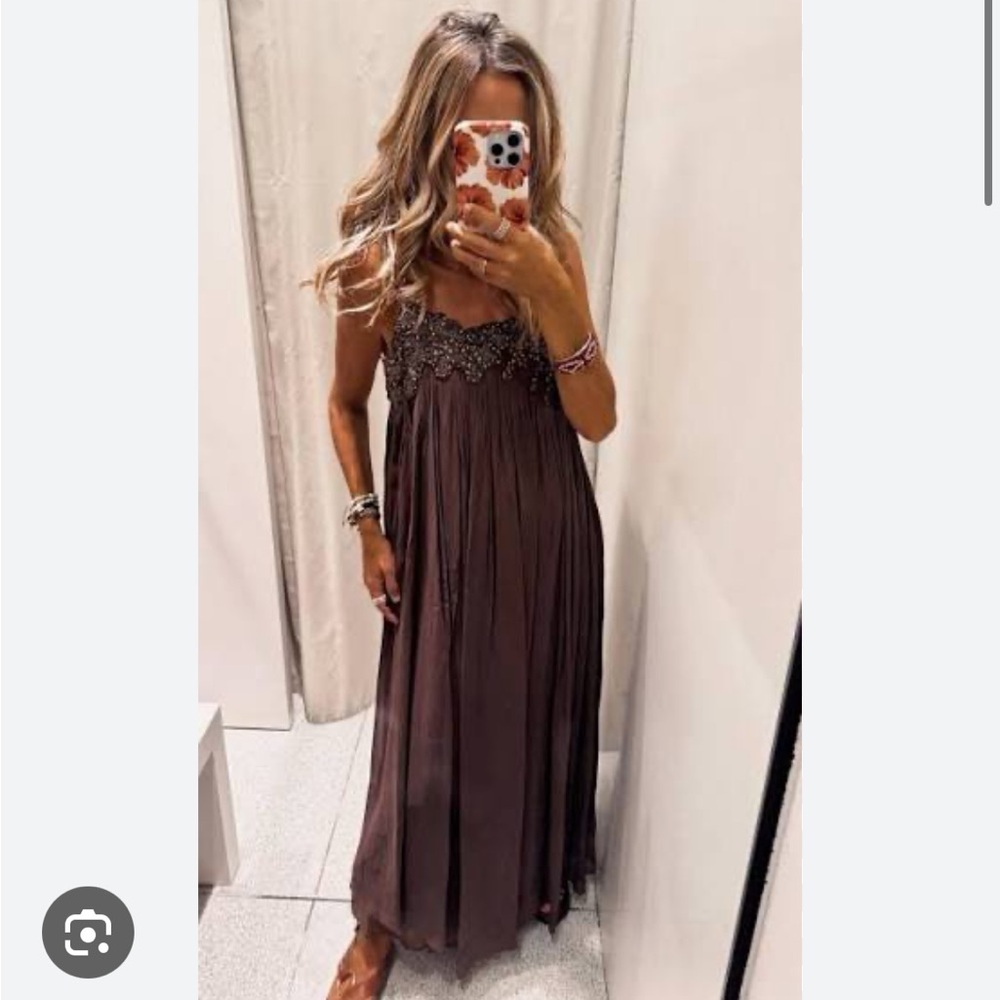 Zara NWT ZW Collection long embroidered dress brown 6895/282 - Picture 4 of 12